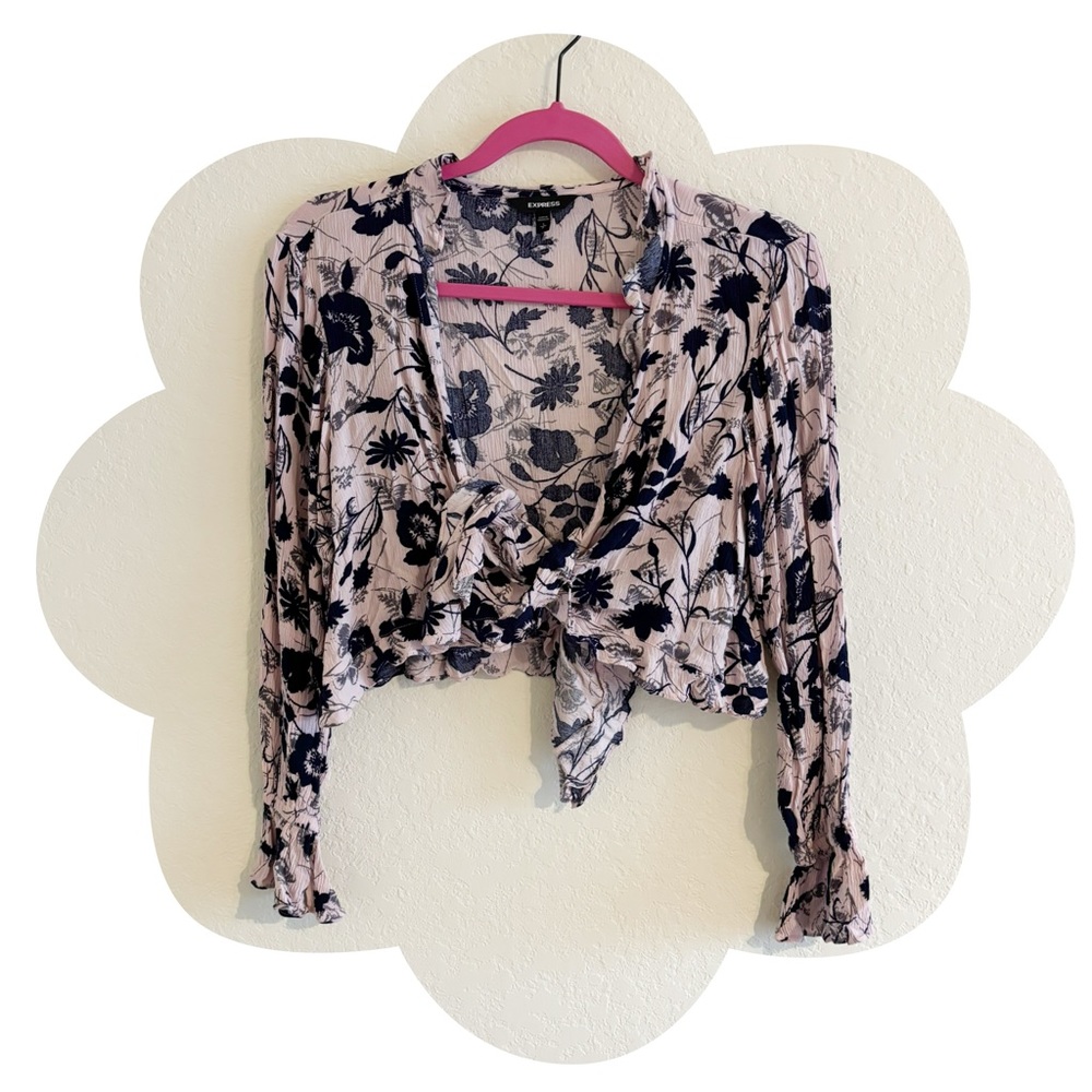 Express Floral Front Tie Blouse